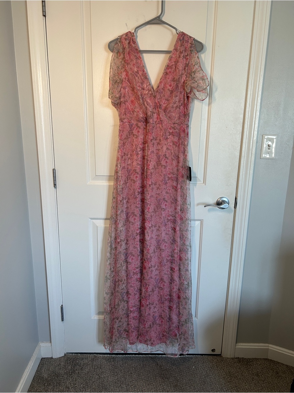 Lulu's Rose-Pink Floral Wrap Maxi Dress